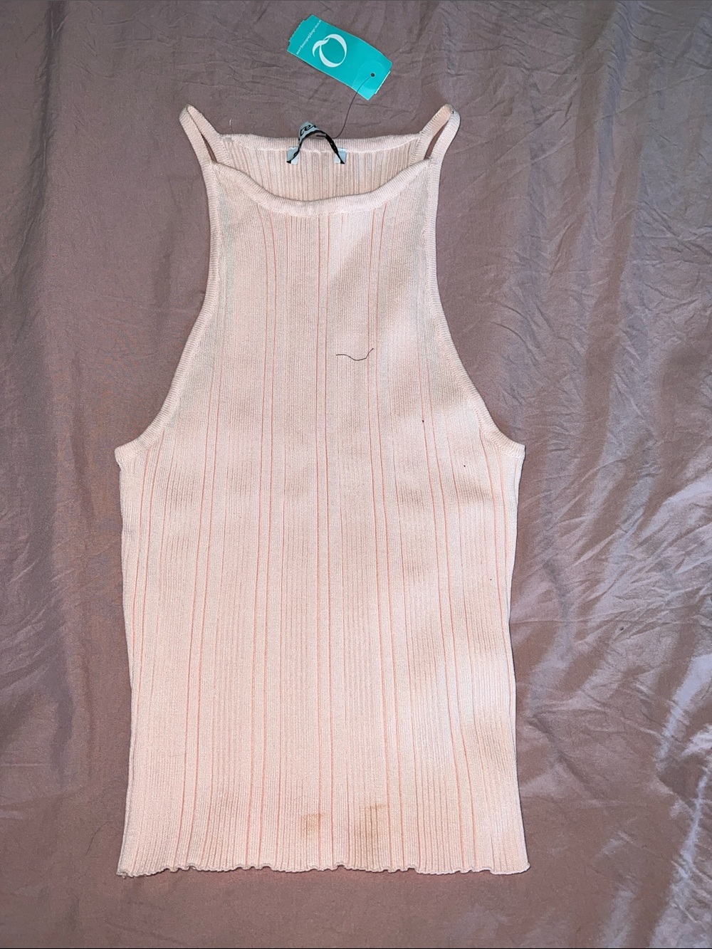 Source Unknown Pale Pink Ribbed Halter Tank Top
